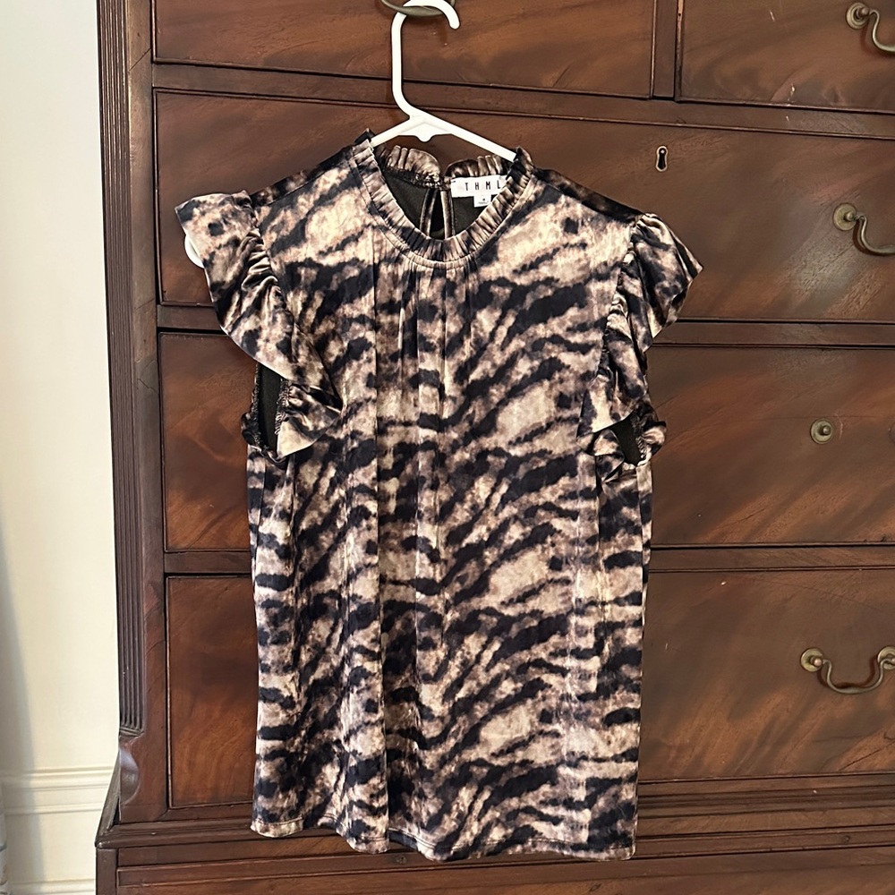 Chic Animal Print Ruffle Sleeve Top